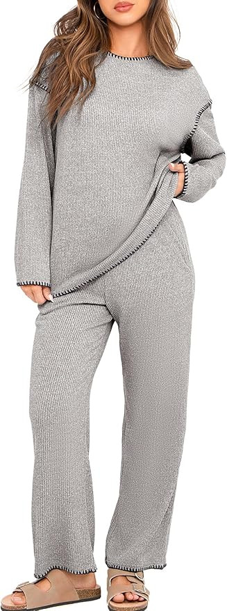 Glamaker Womens 2 Piece Outfit Long Sleeve Lounge Set Knit Sweater Loungewear Pajamas Matching Se... | Amazon (US)