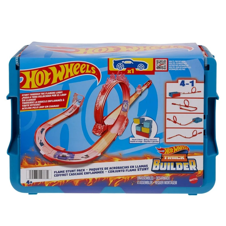 Hot Wheels Track Builder Flame Stunt Pack, Toy Car & Storage Container (16 Track Pieces) | Walmart (US)
