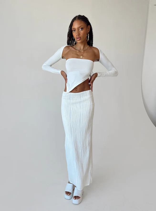 Echo Low Waist Knitted Maxi Skirt White | Princess Polly US