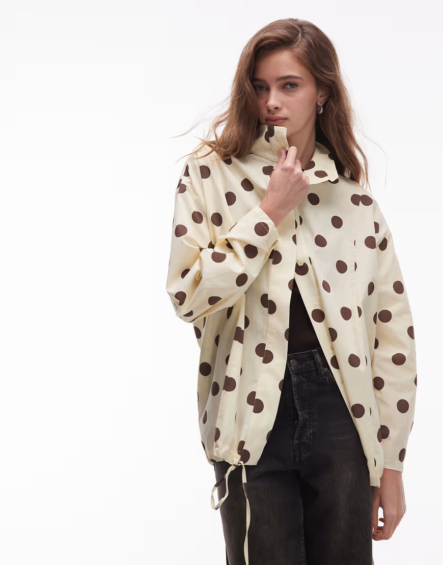 ASOS DESIGN funnel neck athletic shirt in buttermilk polka dots-Multi | ASOS (Global)