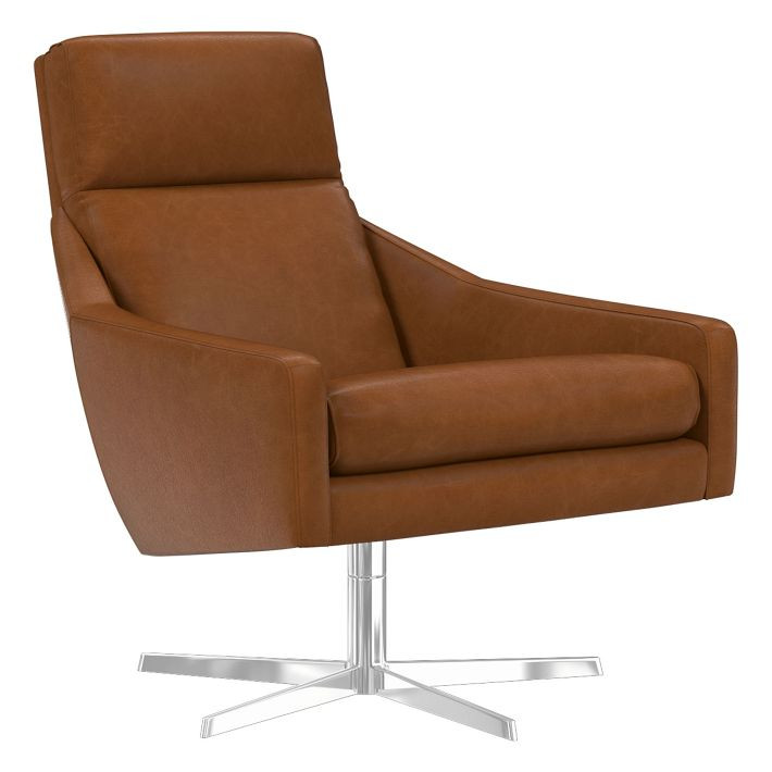 Austin Leather Swivel Armchair | West Elm (US)