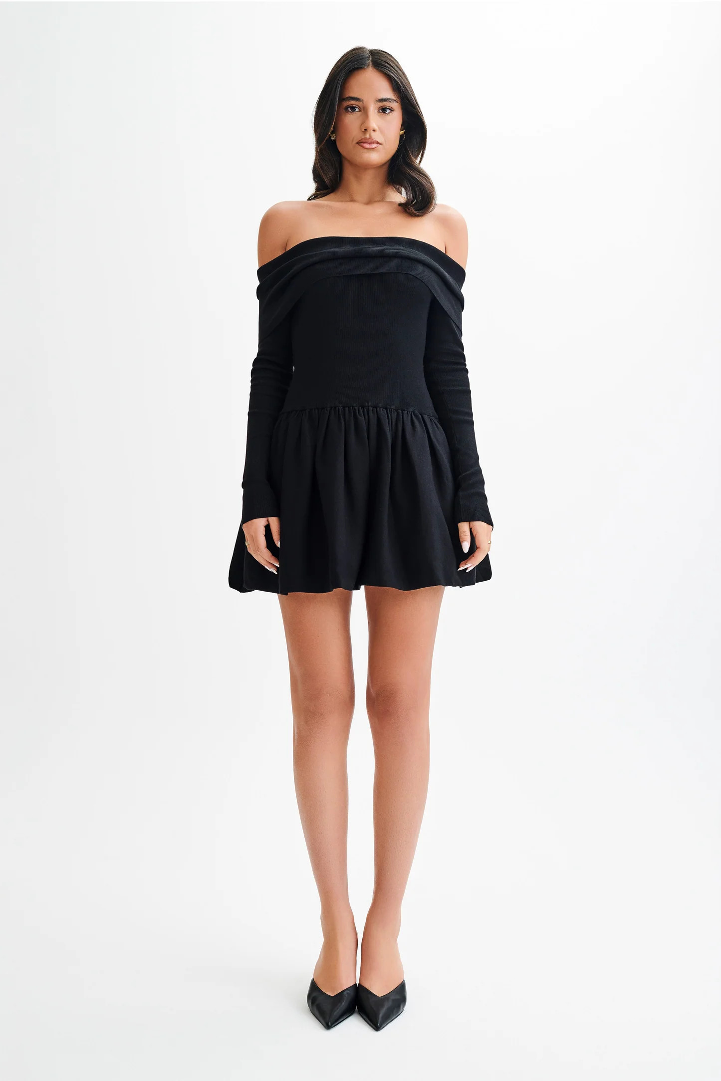 Atlanta Long Sleeve Mini Dress - Black | MESHKI US