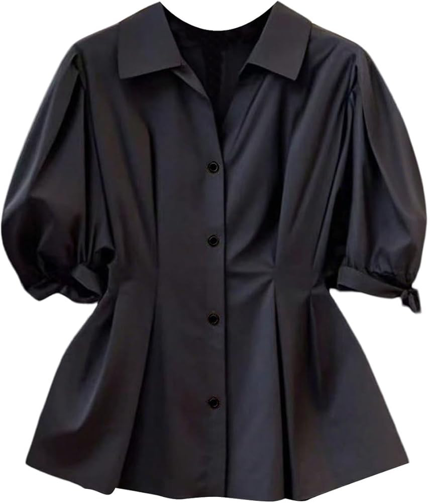 GORGLITTER Women's Puff Short Sleeve Button Up Blouses Dressy Casual Summer Work Business Casual ... | Amazon (US)