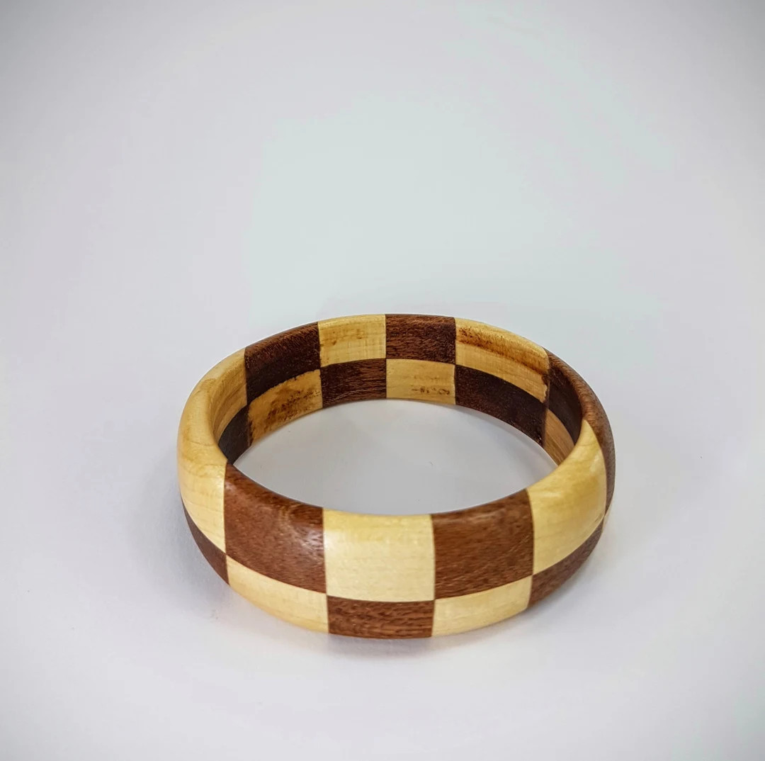 Geometric Wood Bangle: Cumaru & Maple Checkered Bracelet | Etsy (US)