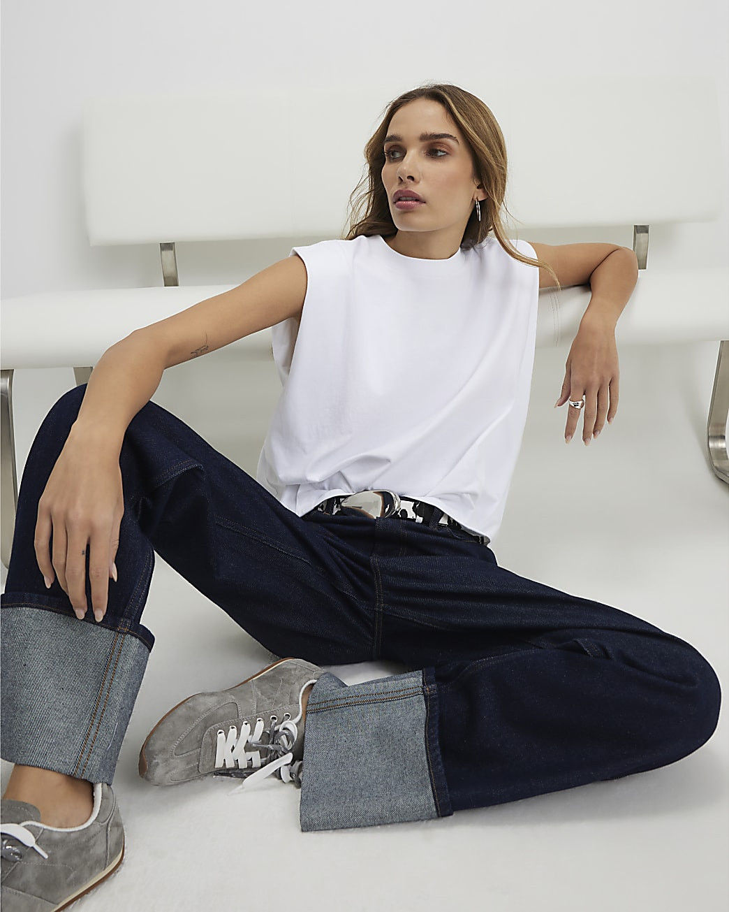 White Sleeveless Pleat Detail Top | River Island UK & IE