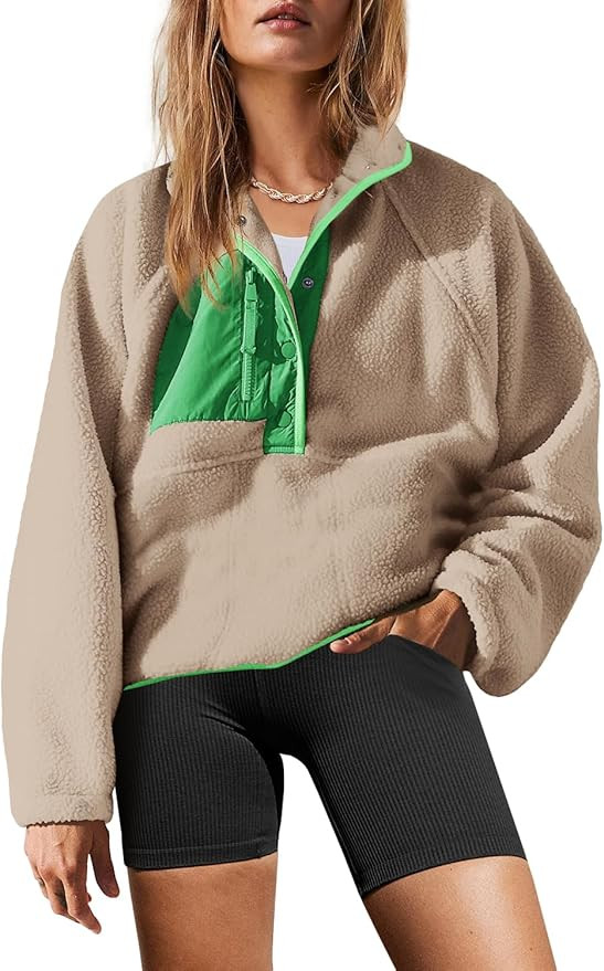 Yanekop Womens Fuzzy Fleece Pullover Sherpa Sweatshirt Long Sleeve Button Down Sweater Winter Fle... | Amazon (US)