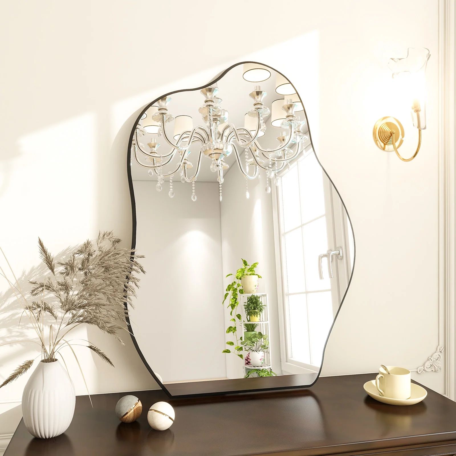 BEAUTYPEAK 20" x 28" Vanity Mirror Wall Wavy Mirror Bathroom Mirror Decor , Black | Walmart (US)