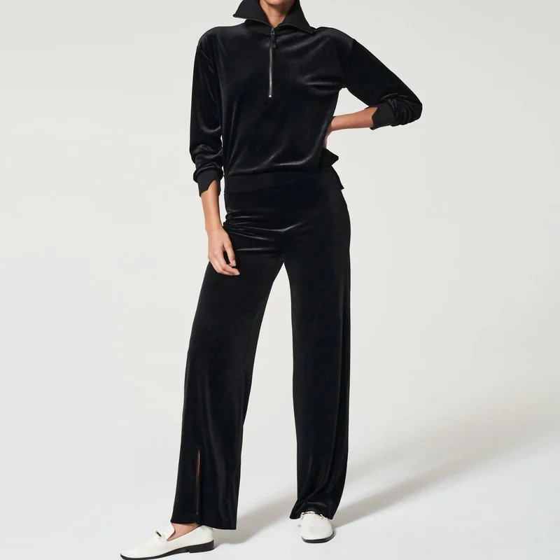 Spanx Velvet Half Zip Pullover Sweater - Black - L | Verishop