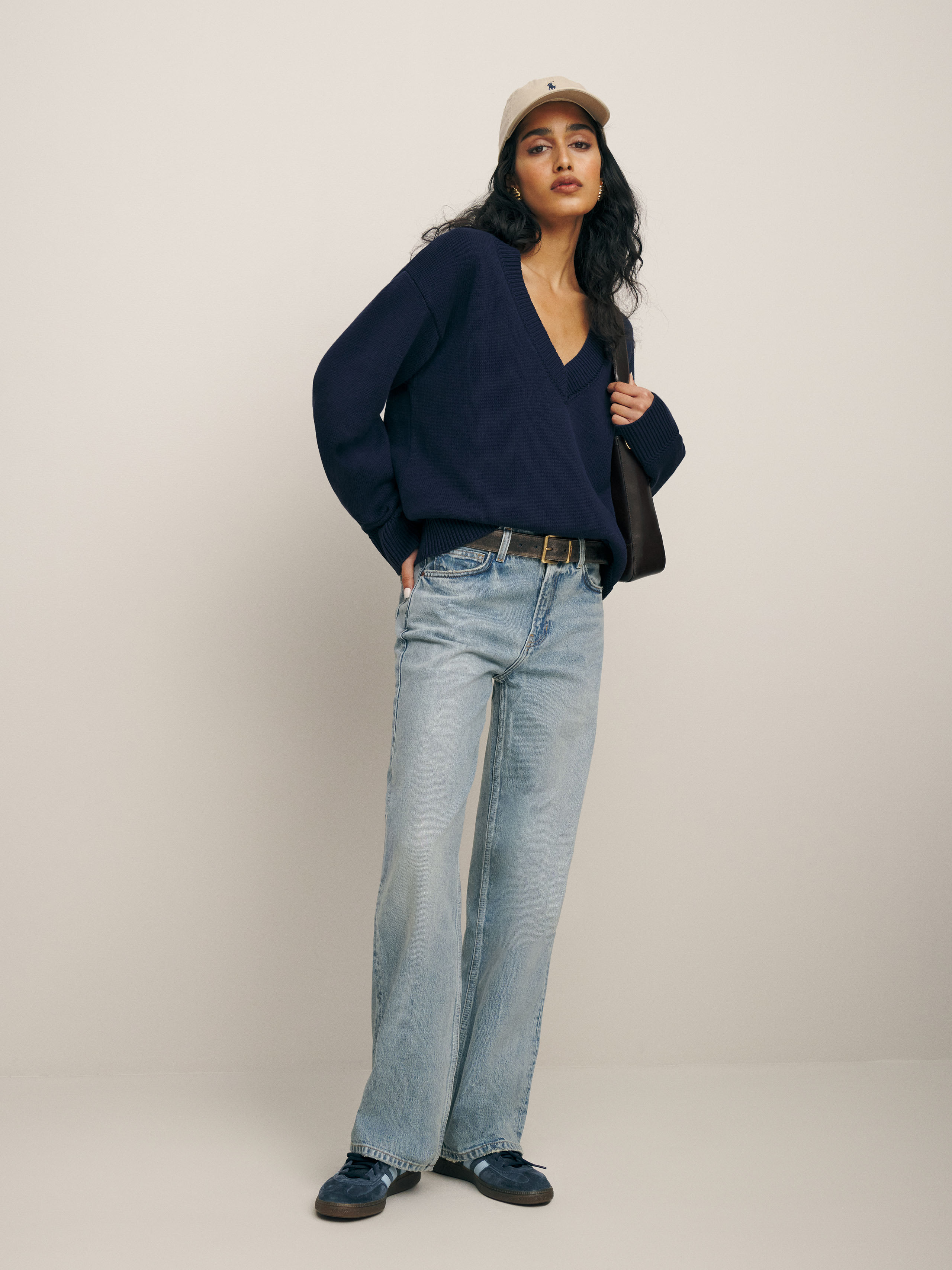 Sienna Oversized Cotton V Neck Sweater | Reformation (US & AU)