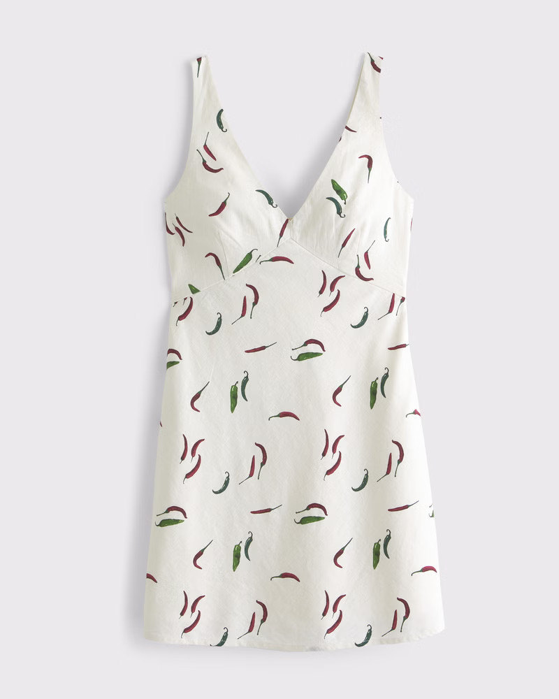 V-Neck Linen-Blend Mini Dress | Abercrombie & Fitch (US)