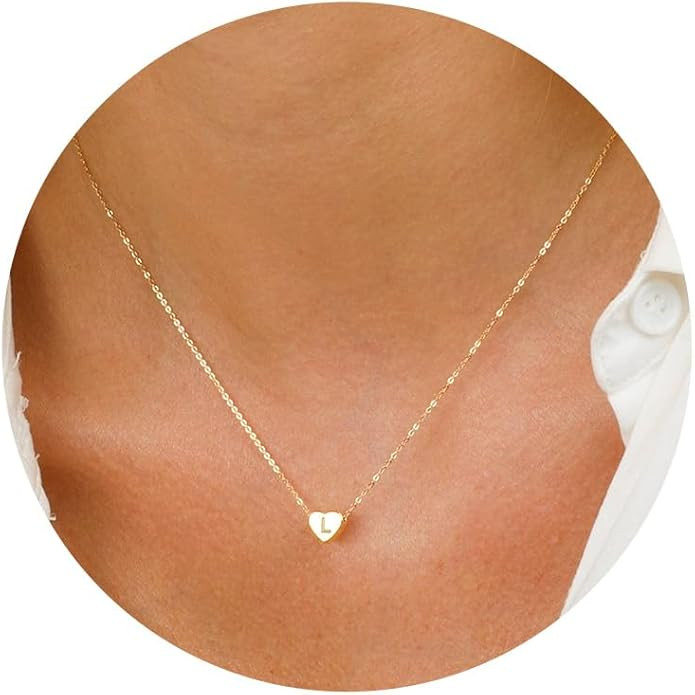 Turandoss Heart Initial Necklace for Women - 14K Gold Filled Personalized Letter Necklace, Tiny I... | Amazon (US)
