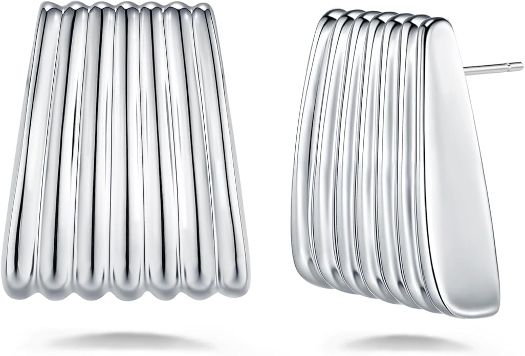 18K gold plated Chunky Statement Earrings for Women by SNGIA, Small Handmade Trendy Stud Ribbed J... | Amazon (US)