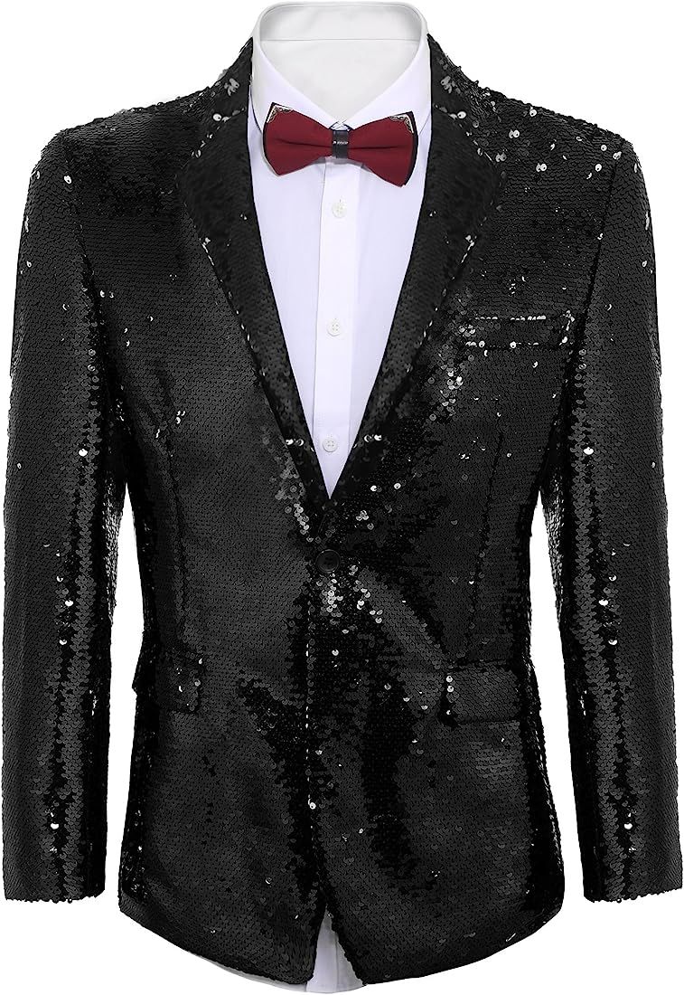COOFANDY Men's Shiny Sequins Suit Jacket Blazer | Amazon (US)