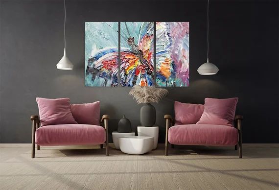 Butterfly wall art paintings on canvas, home wall decor, gift for parent, housewarming and weddin... | Etsy (US)