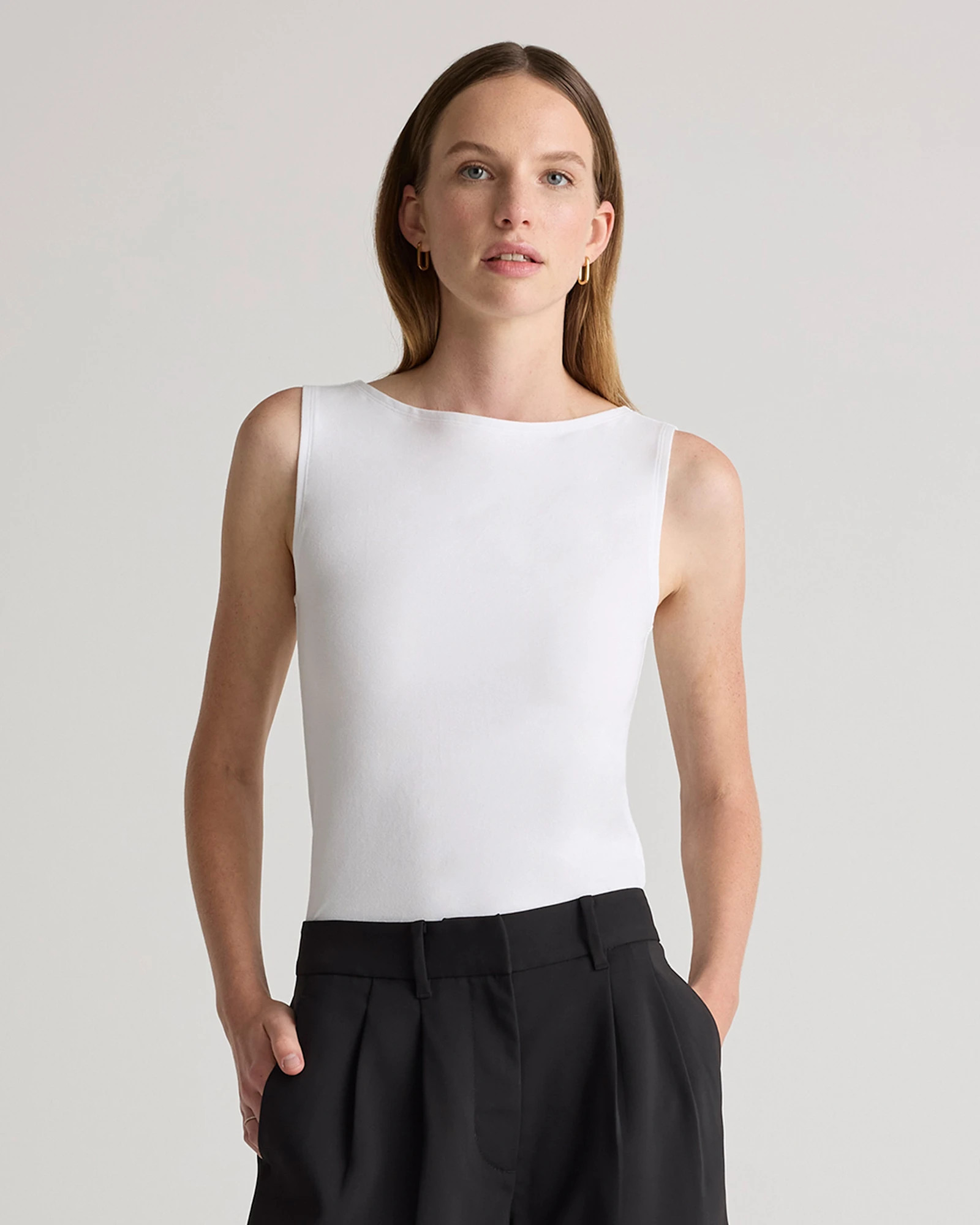 Stretch Cotton Jersey Boat Neck Tank | Quince