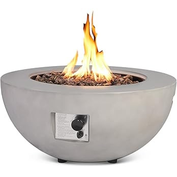 31.5 Inch Round Propane Fire Pit Table - Concrete Round Fire Bowl 50,000 BTU Natural Gas Firepit ... | Amazon (US)