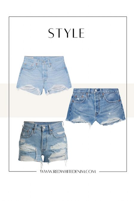 All my favorite Levi’s 501 Denim Shorts! 

MEDIUM WASH "Athens Mid Short" Size up 1 full size.

LIGHT WASH "Luxor Heat" Size up 1 full size.

DISTRESSED WASH "Luxor Anubis" These run large so stick to your TTS.