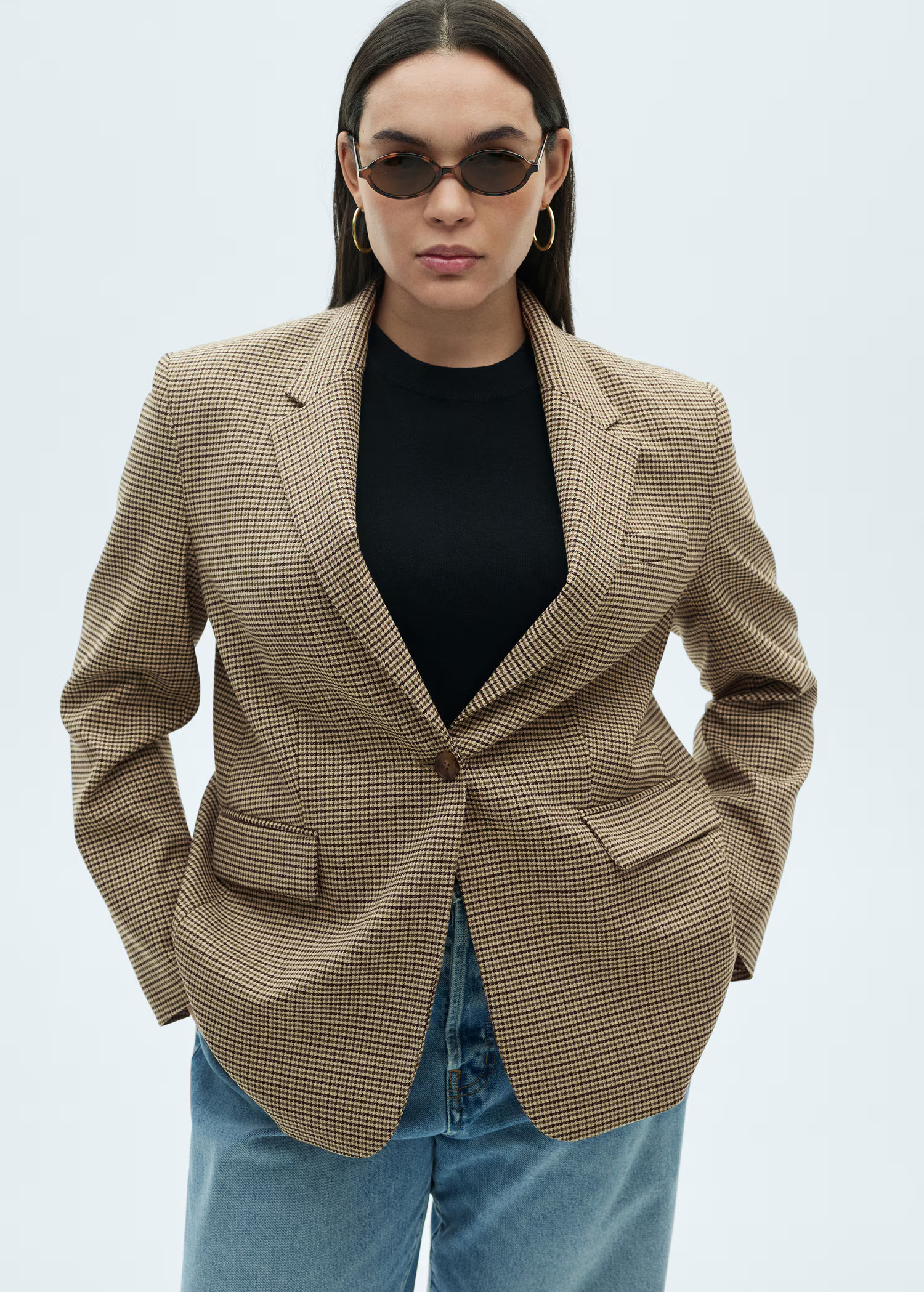 Straight-fit micro-houndstooth jacket - Women | MANGO USA | Mango (US/MX/AU)