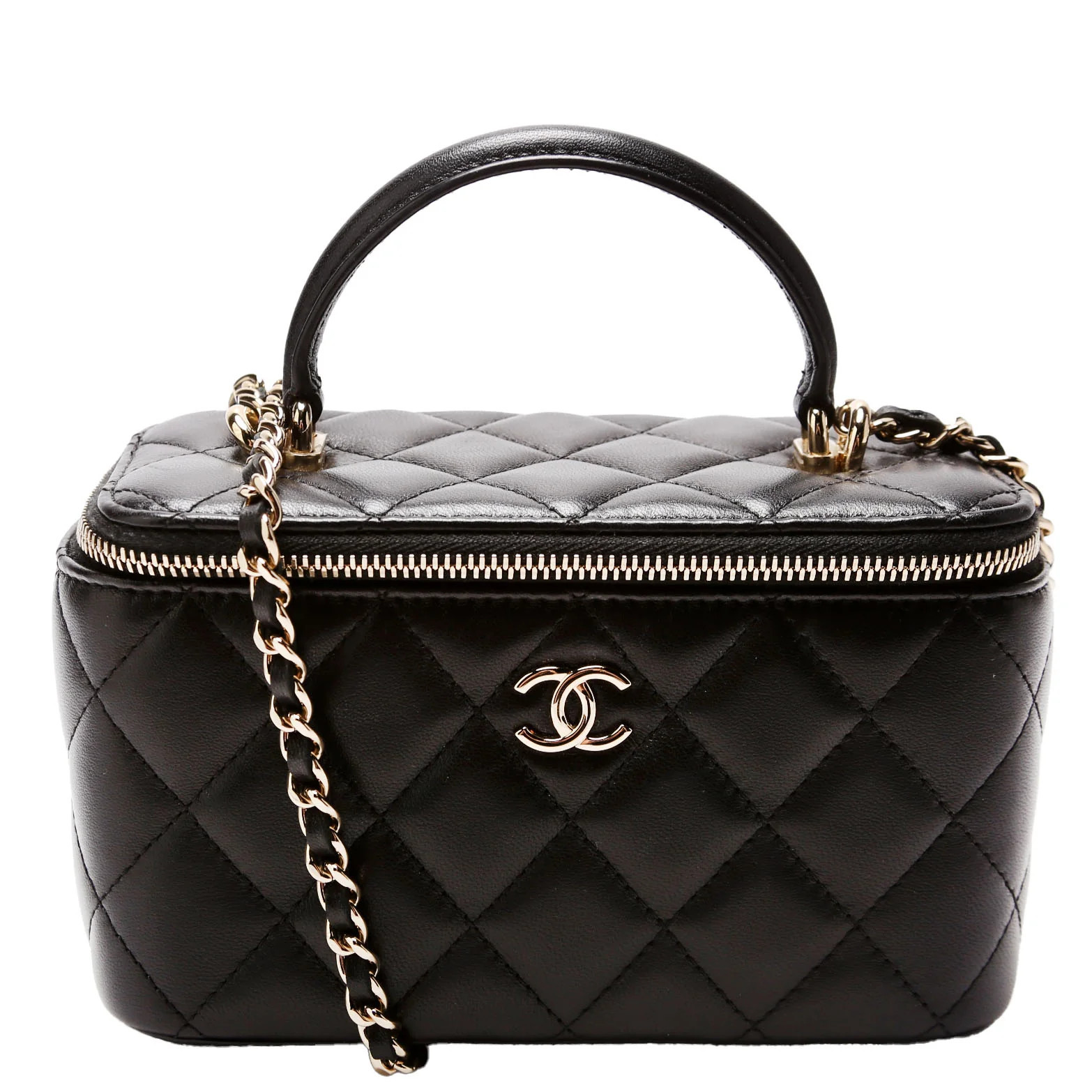 Vanity Case Top Handle Small Lambskin 31M Black | Keeks Designer Handbags