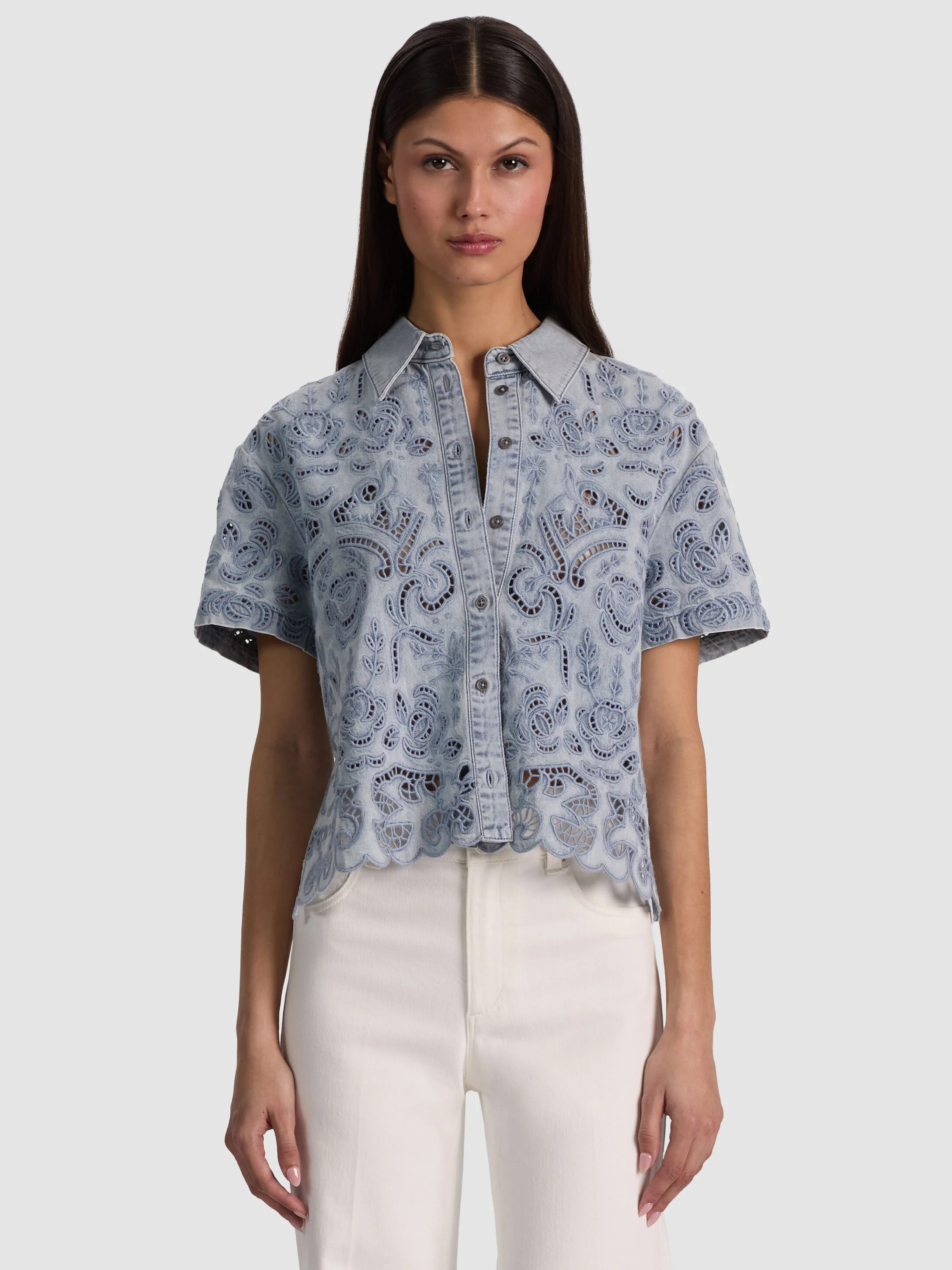 LANE DENIM BUTTON DOWN - SIERRA LIGHT BLUE | Alice + Olivia