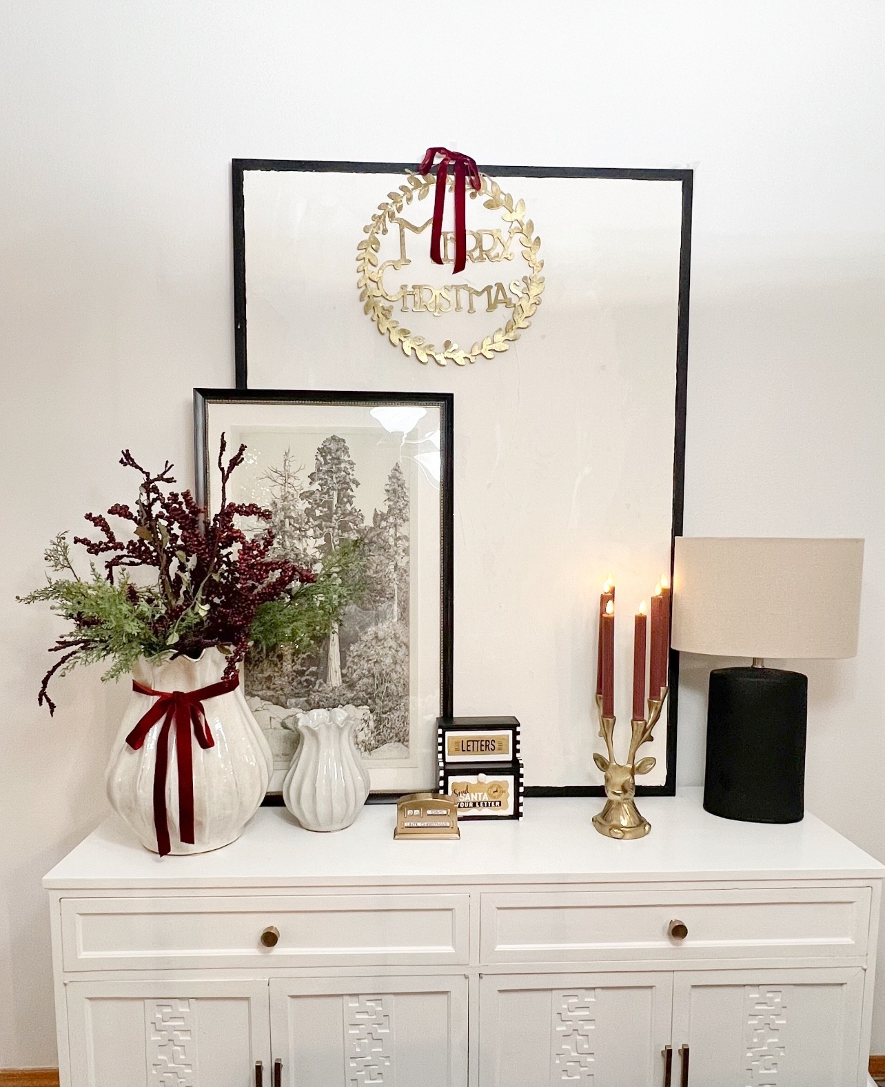 Christmas Sideboard Decor. Quise darle a mi hogar un poco más de luz y color para esta navidad y la combinación quedó perfecta .

#LTKmomlife #LTKSeasonal #LTKHoliday