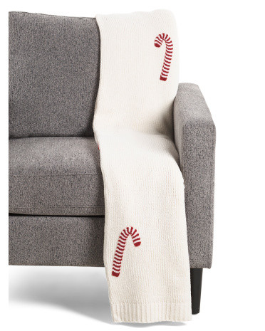 Knitted Sweater Candy Cane Throw | Polyester | Marshalls