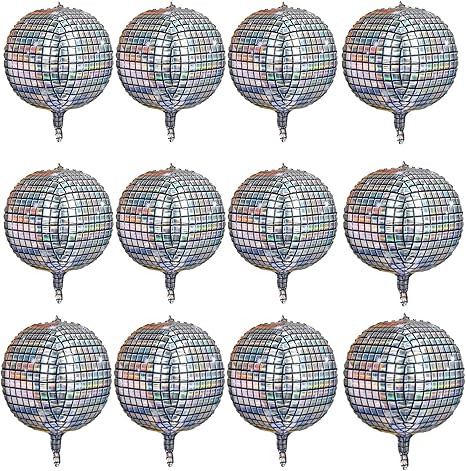 12 Pack 22 Inch Disco Ball Balloon Silver laser 4D Large Inflatable Sphere Aluminum Foil Balloon ... | Amazon (US)