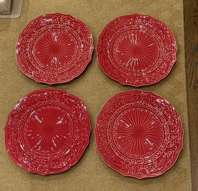 Set Of 4 BORDALLO PINHEIRO Red Poinsettia 12.5\u201d Chop Plate Charger - Christmas | eBay US