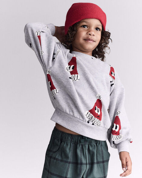 Toddler Santa Hat Dolman-Sleeve Sweatshirt - Heather Grey | Carter's Inc