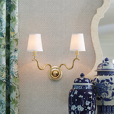Giles 2 Light Handmade Brass Wall Sconce with Grasscloth Drum Shade Fixture | Ballard Designs, Inc.