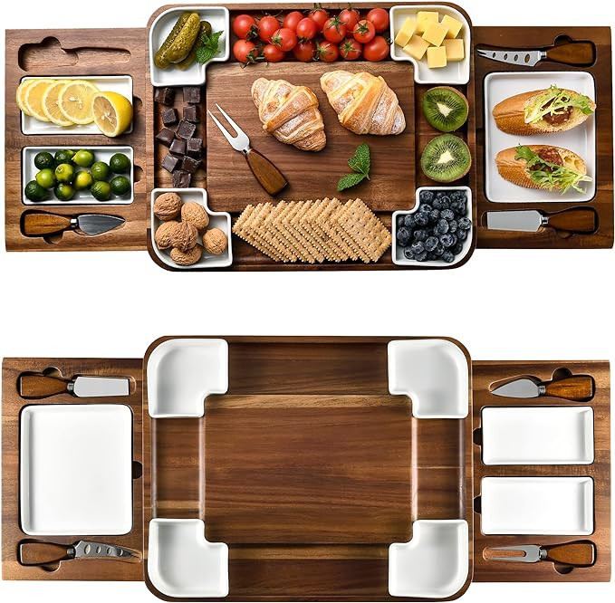Shanik Upgraded Acacia Cheese Board Set, Square Shaped Charcuterie Set, Cheese Platter, Handcraft... | Amazon (US)