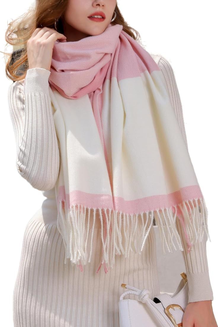 Wander Agio Women's Fashion Scarves Long Cashmere Like Shawl Winter Warm Knit Large Tassel Plaid ... | Amazon (US)
