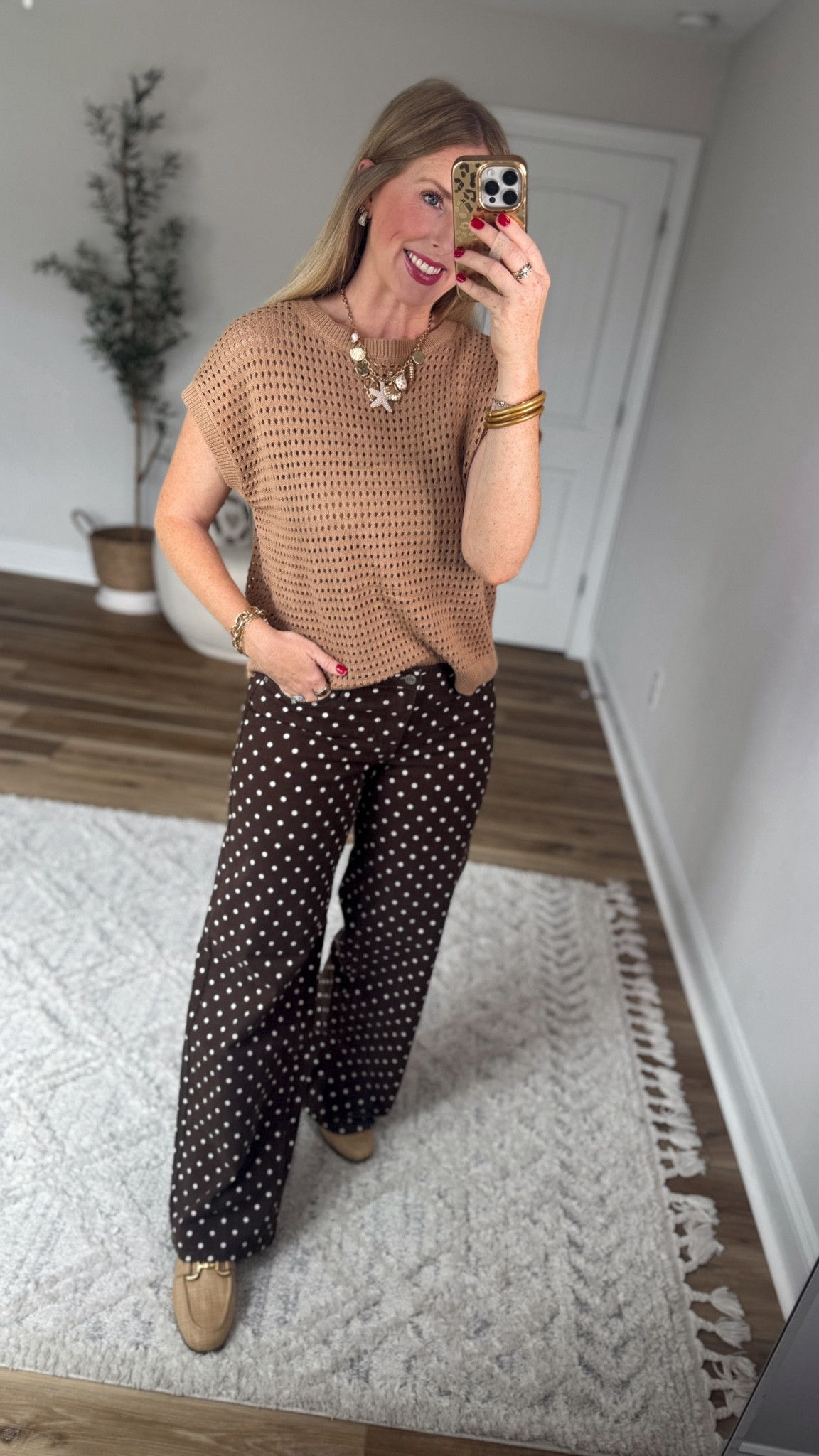 Daily try on, Walmart outfit, Walmart fashion, Walmart style, brown polka dot jeans

#LTKootd #LTKmomlife