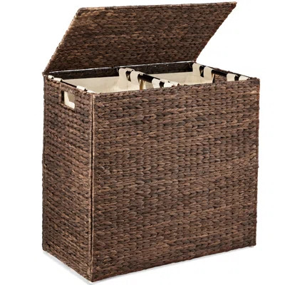 Large Water Hyacinth Double Laundry Hamper Basket w/ 2 Liner Bags, Handles | Wayfair North America