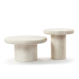 Orazio Round Mushroom Marble Coffee Table & Side Table with Cylinder Pedestal Base Set | Eternity Modern