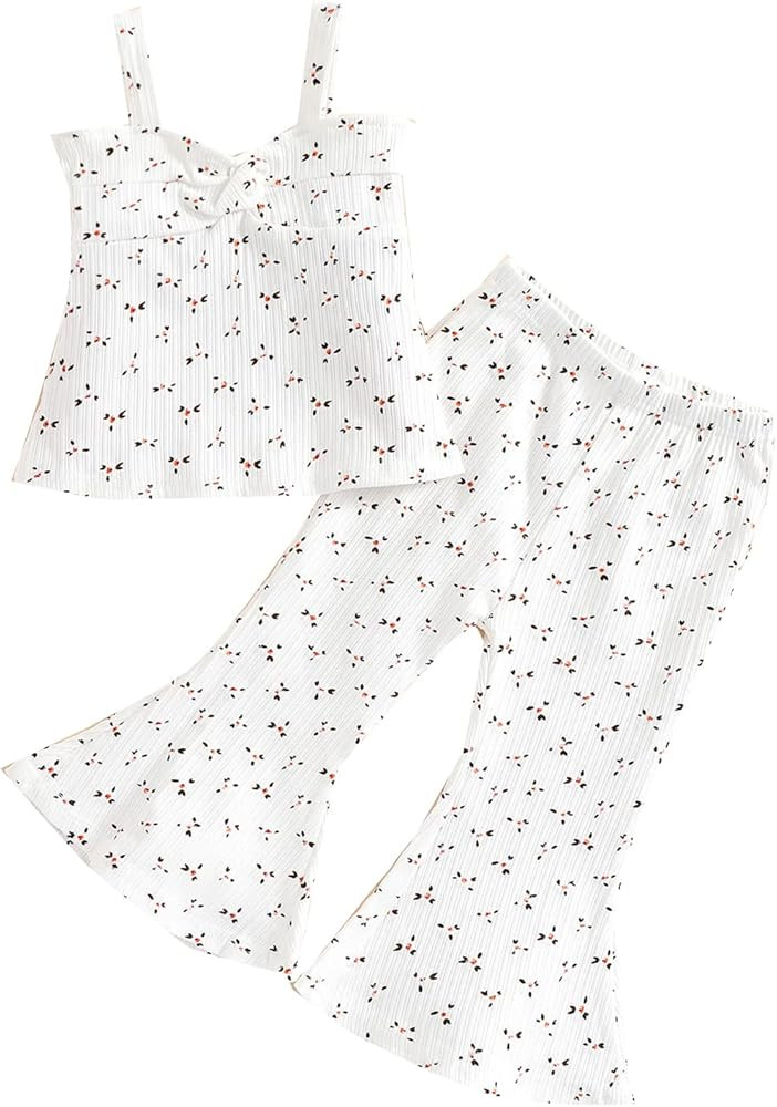 COORALLY Baby Girl Floral Clothes Sleeveless Sling Vest Tops Bell Bottom Flare Pants Summer 2PCS ... | Amazon (US)