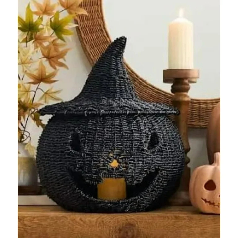 ZapZest Happy Haunting Seagrass & Metal Pumpkin -  10.6in Black Pumpkin Candle Container Hallowee... | Walmart (US)