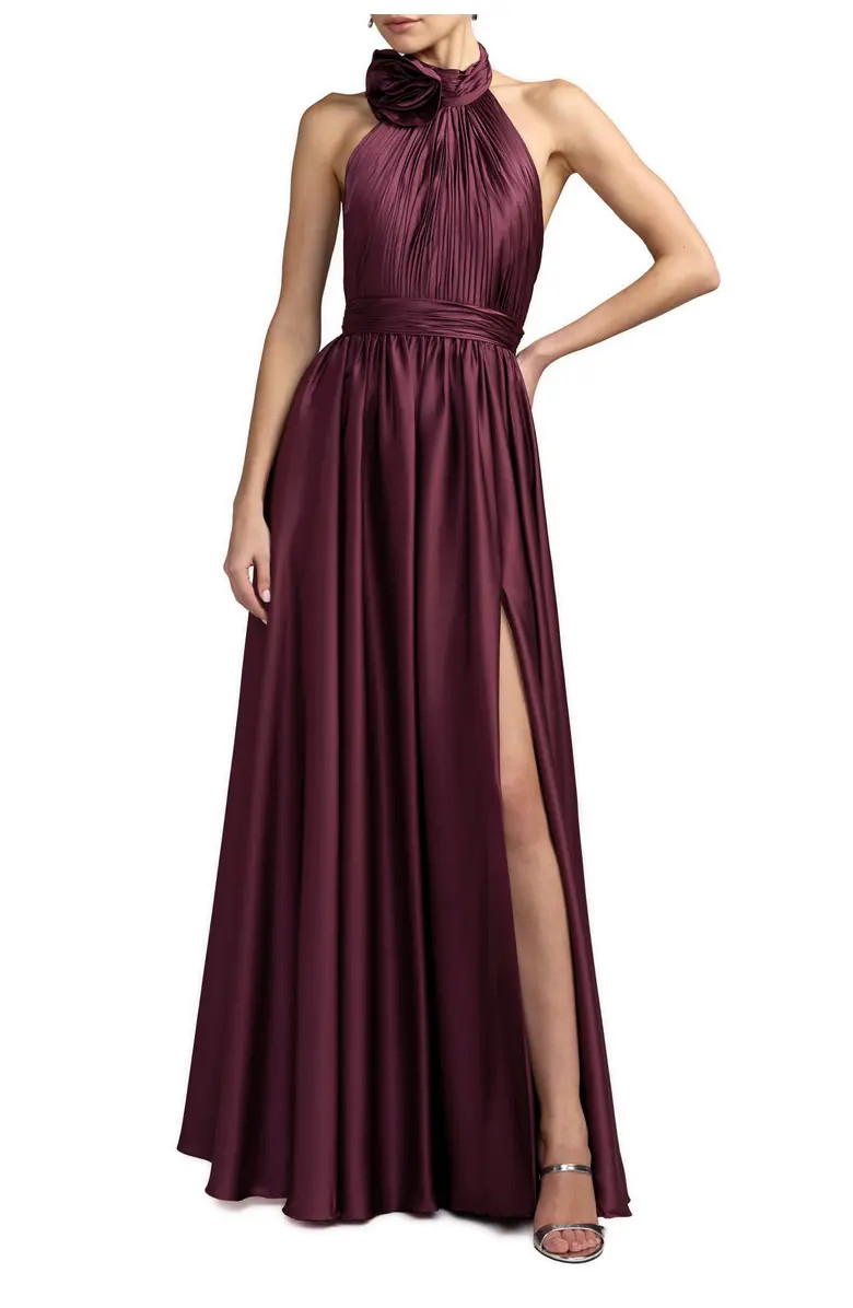 Rosette Halter Chiffon Evening Gown | Nordstrom