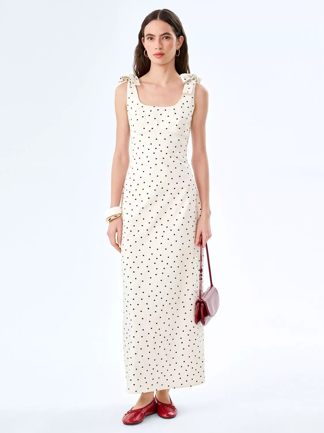 OMNES Morgane Polka Dot Midi Dress, White Polka Dot | John Lewis (UK)
