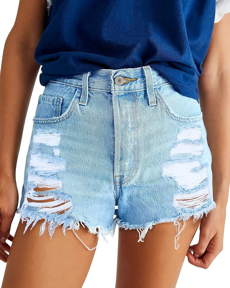 COUXILY Jean Shorts Womens High Waisted Ripped Denim Shorts Women Distressed Jean Shorts for Summ... | Amazon (US)