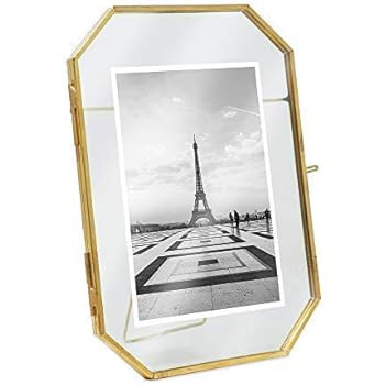 Isaac Jacobs 5x7, Antique Gold, Vintage Style Octagon Brass and Glass, Metal, Floating Desk Photo... | Amazon (US)