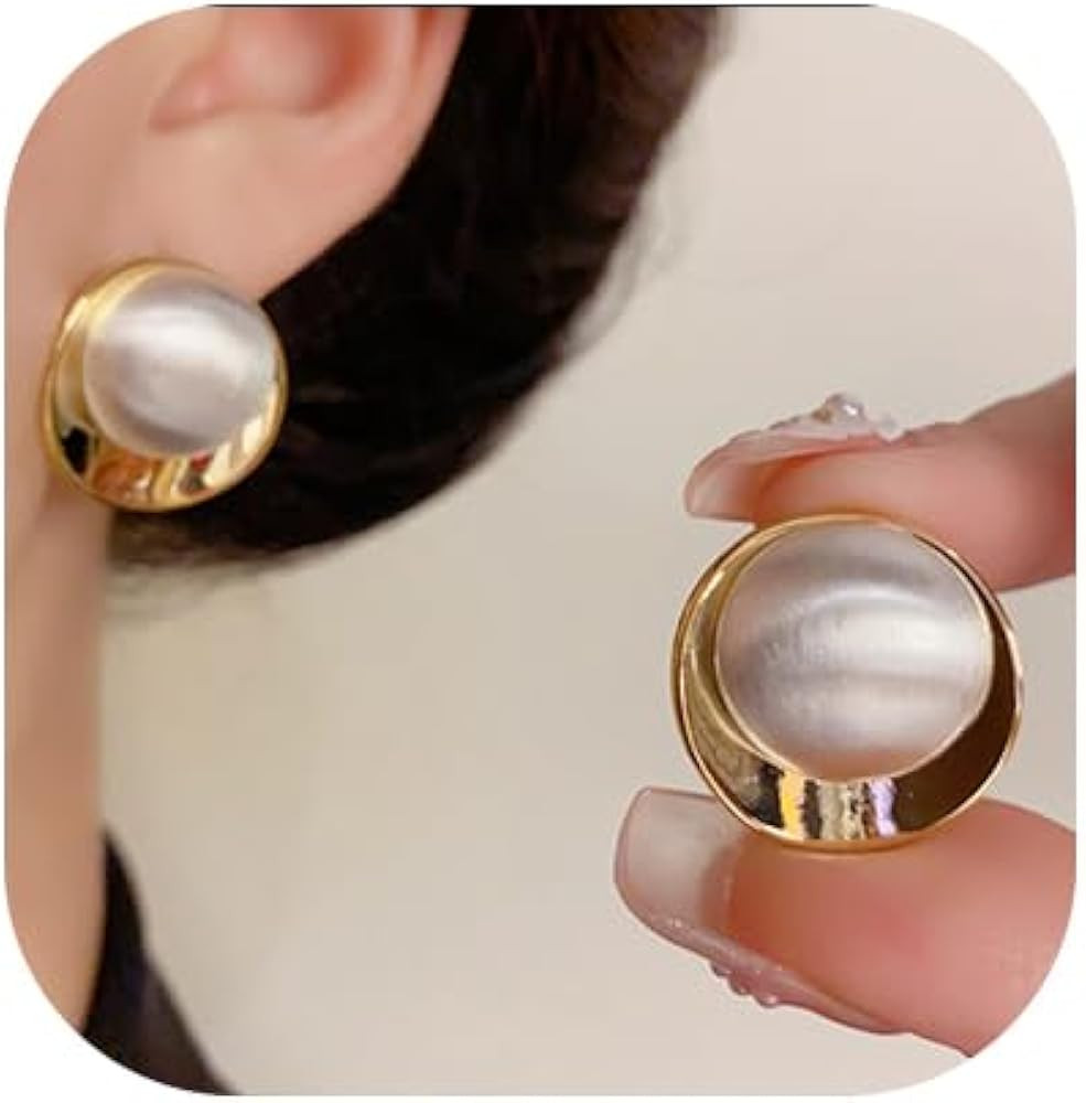 Geometric Chunky Stud Earrings for Women,Thick Brashed Matte Brass Metal Lightweight Dainty Trend... | Amazon (US)