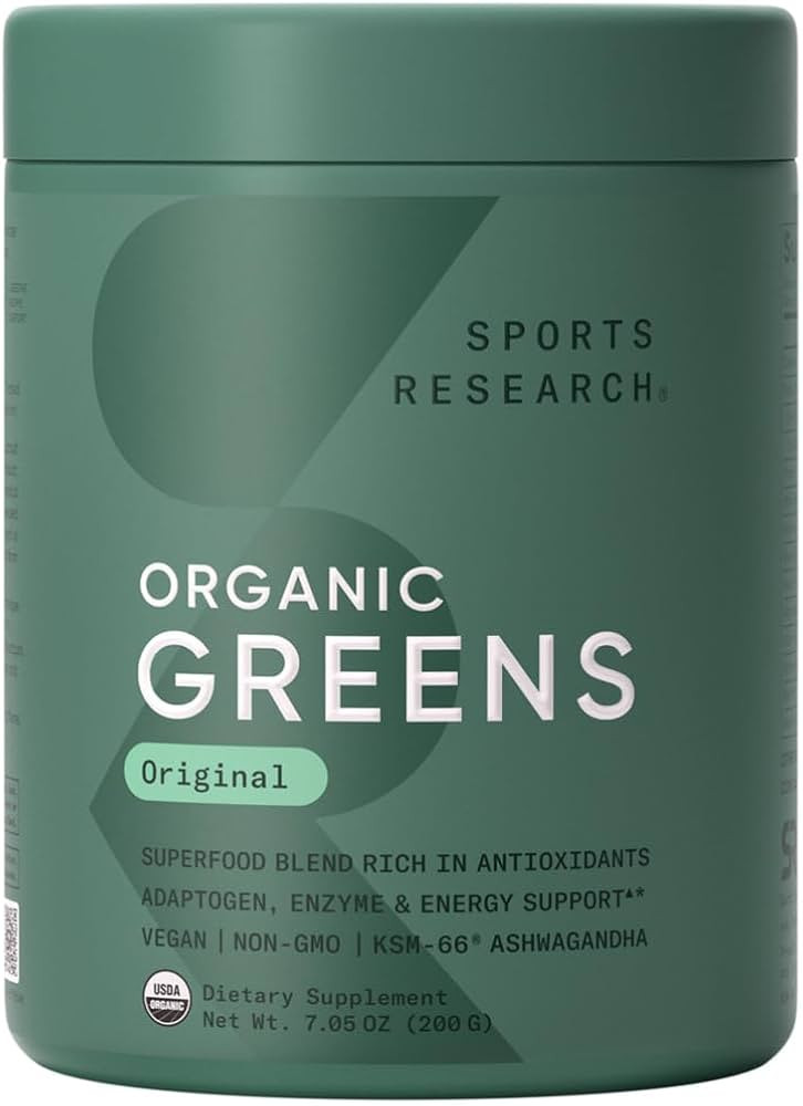 Sports Research® Organic Greens Superfood Powder w/Spirulina & Chlorella, Adaptogens, Enzymes, P... | Amazon (US)