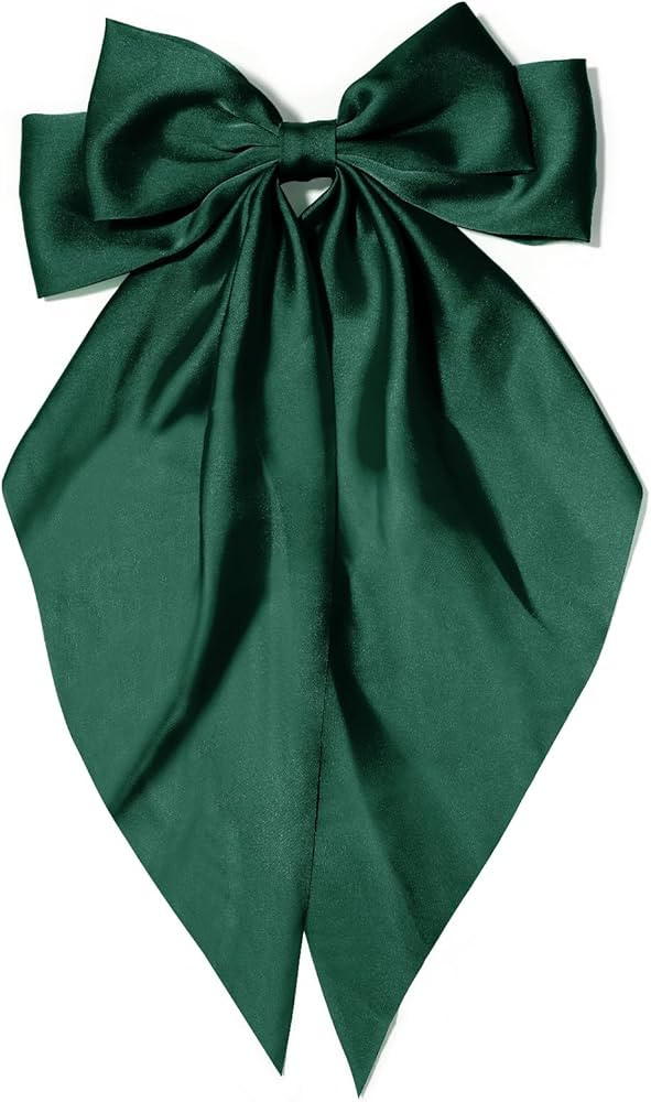 Large Hair Bows for Women Blackish Green Silky Satin Hair Bow Hair Clips Long Tail French Hair Ri... | Amazon (US)