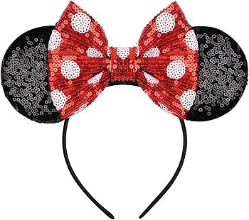 Mouse Ears Bow Headbands, Sequin Classic Red Polka dot Mouse Ears Headband Glitter Party Princess... | Amazon (US)