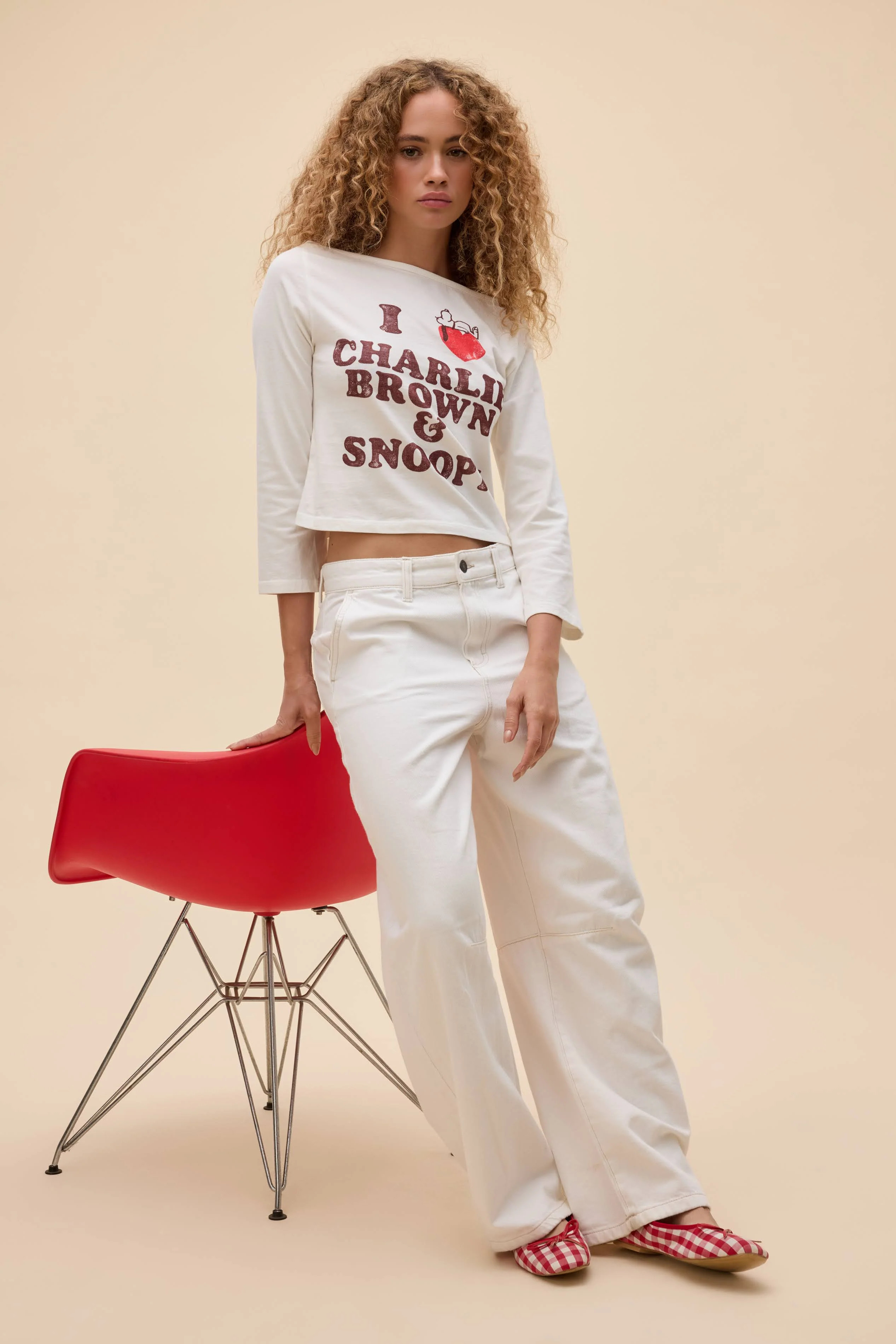 Peanuts I Heart Charlie Brown Boatneck 3/4 Long Sleeve in White | 100% Cotton T-Shirt in Vintage ... | Daydreamer