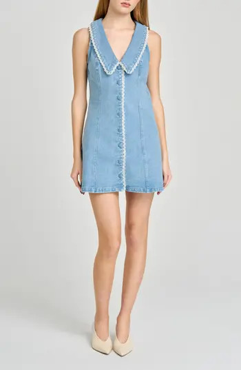 WAYF Betsy Lace Trim Sleeveless Denim Minidress in Med Wash at Nordstrom Rack, Size X-Small | Nordstrom Rack