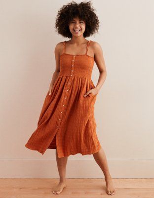Aerie Smocked Button Down Dress | American Eagle Outfitters (US & CA)