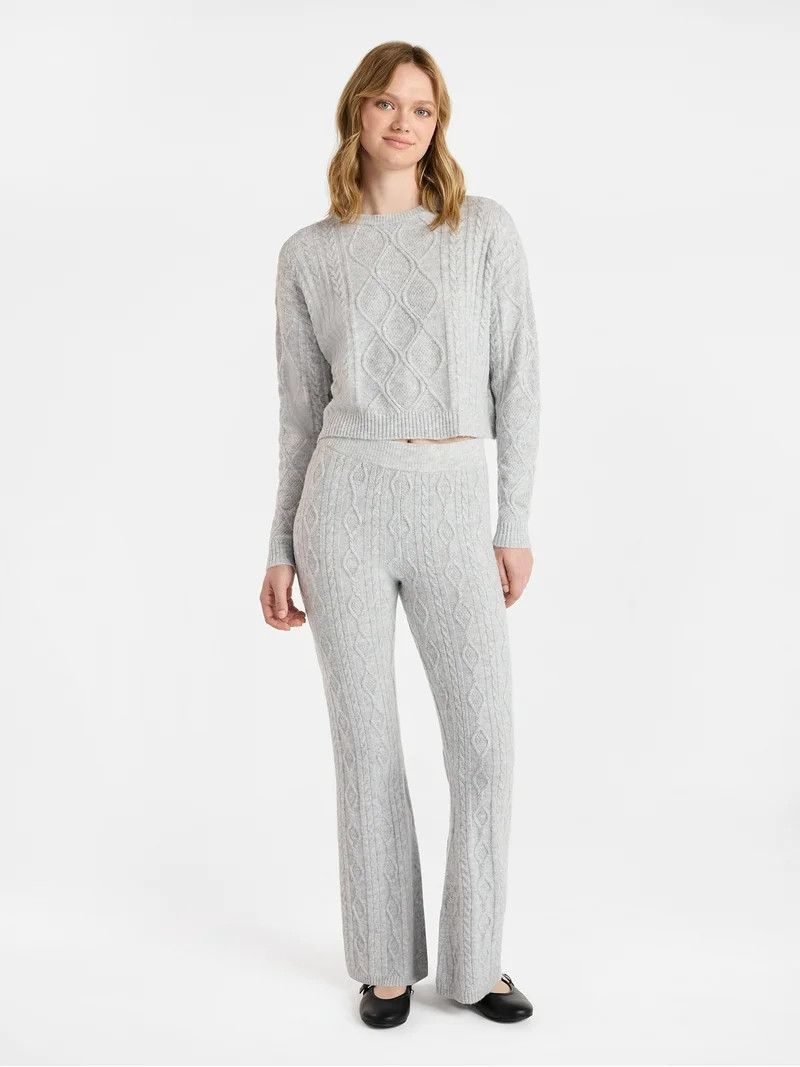 No Boundaries Cable Knit Flare Sweater Pants, 29.5'' Inseam, Women's | Walmart (US)