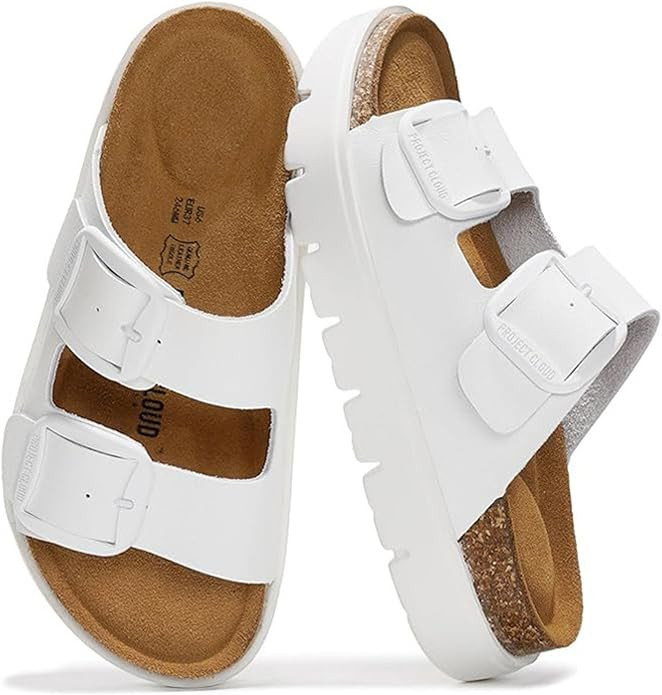 Project Cloud 100% Genuine Leather Platform Sandals Women Footwear - Wedge Chunky Slides for Wome... | Amazon (US)